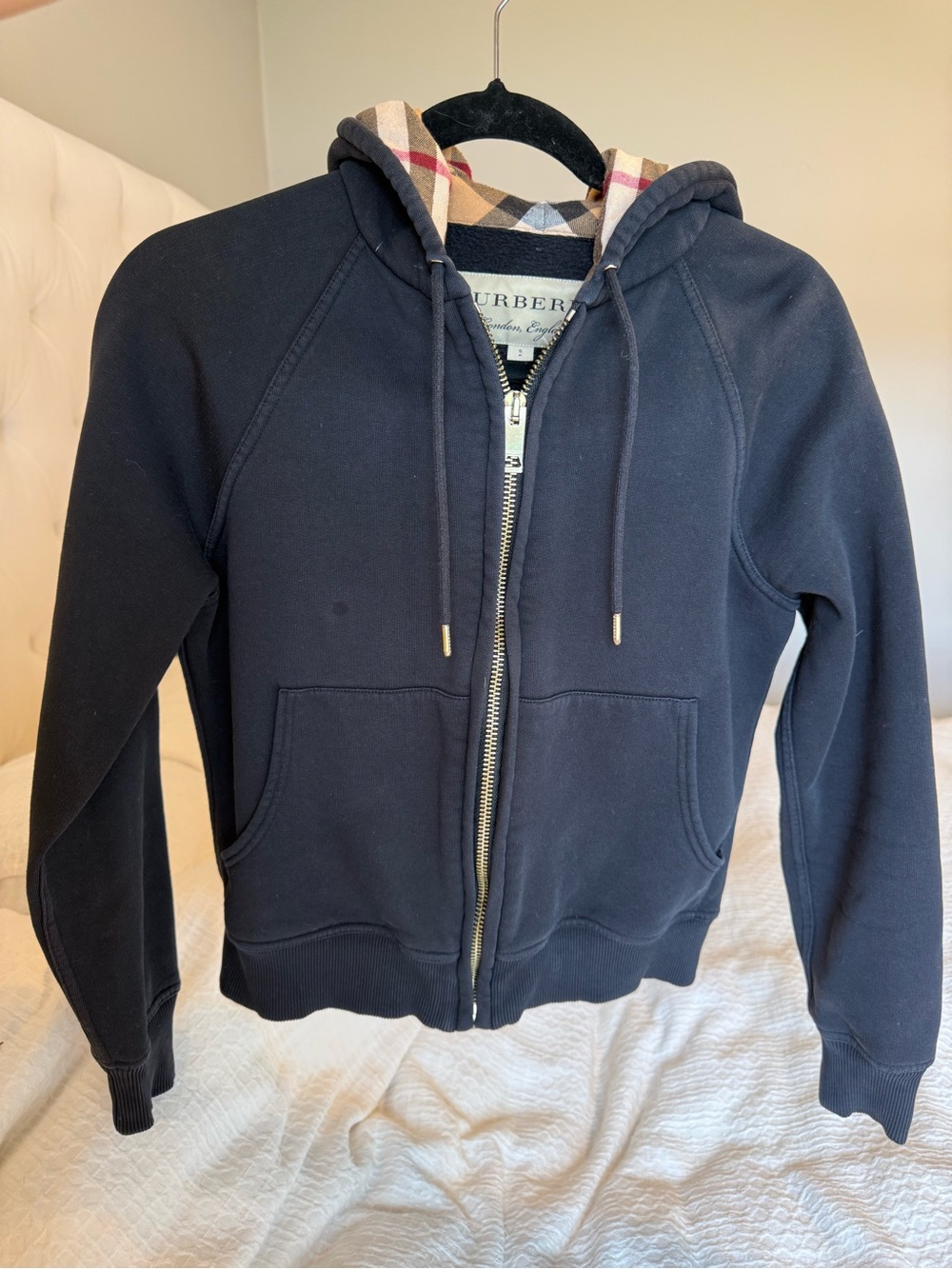 Burberry Black Zip-Up Hoodie with Signature Check Lining